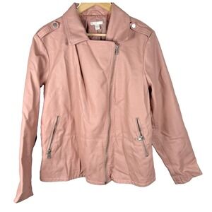 Cato‎ Faux Leather Moto Jacket Coat Asymmetrical Size 14/16W Blush Pink